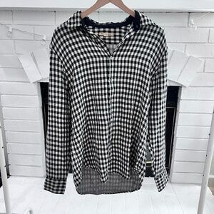 John Varvatos Gingham Plaid Black and White Button Up Dress Shirt